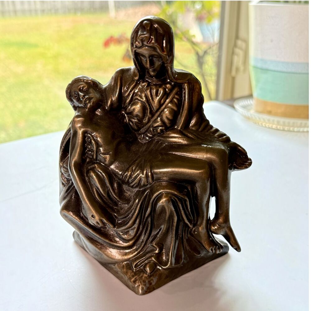 Michelangelo's Pietà Bronze Finish Figurine Christian Casket Decor  6in